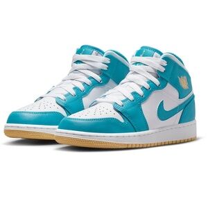 Nike Air Jordan‎ 1 Mid GS Aquatone Celestial Gold White Teal Youth 3.5Y